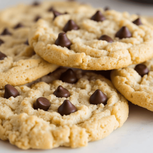 Freshly baked Rice Krispie chocolate chip cookies stacked on a cooling rack, showing crispy cereal bits and melted chocolate chips