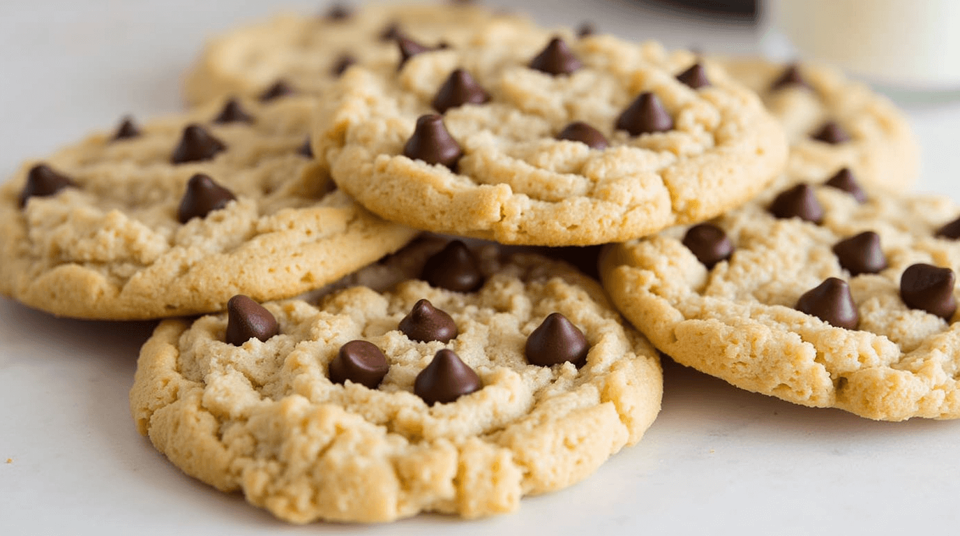 Freshly baked Rice Krispie chocolate chip cookies stacked on a cooling rack, showing crispy cereal bits and melted chocolate chips
